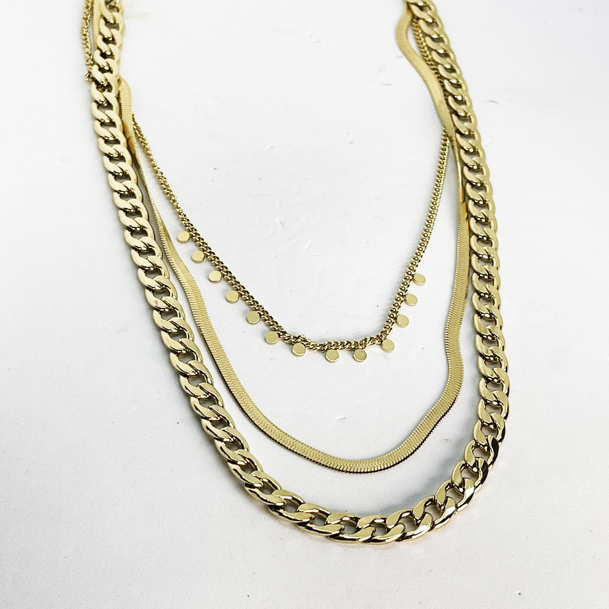 Collier Triple Tresse Maille et Cercles
