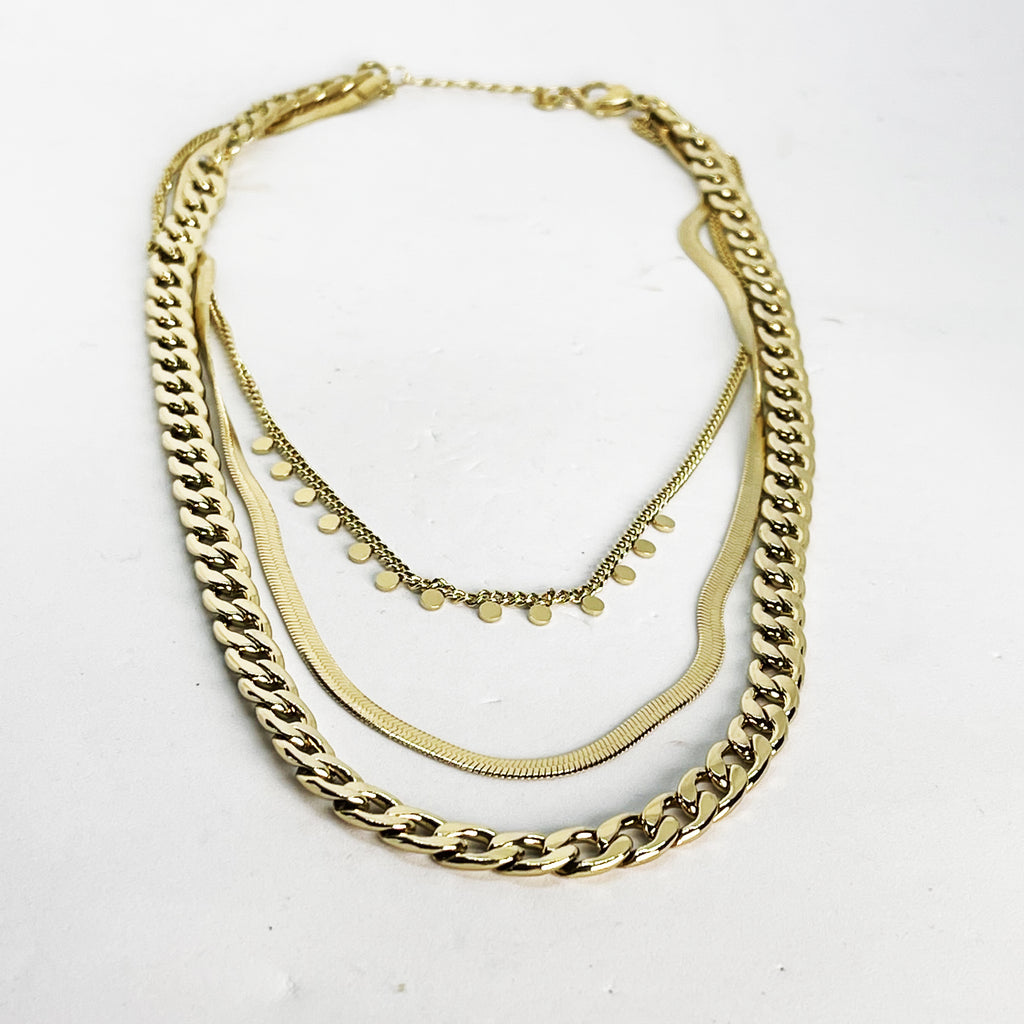 Collier Triple Tresse Maille et Cercles