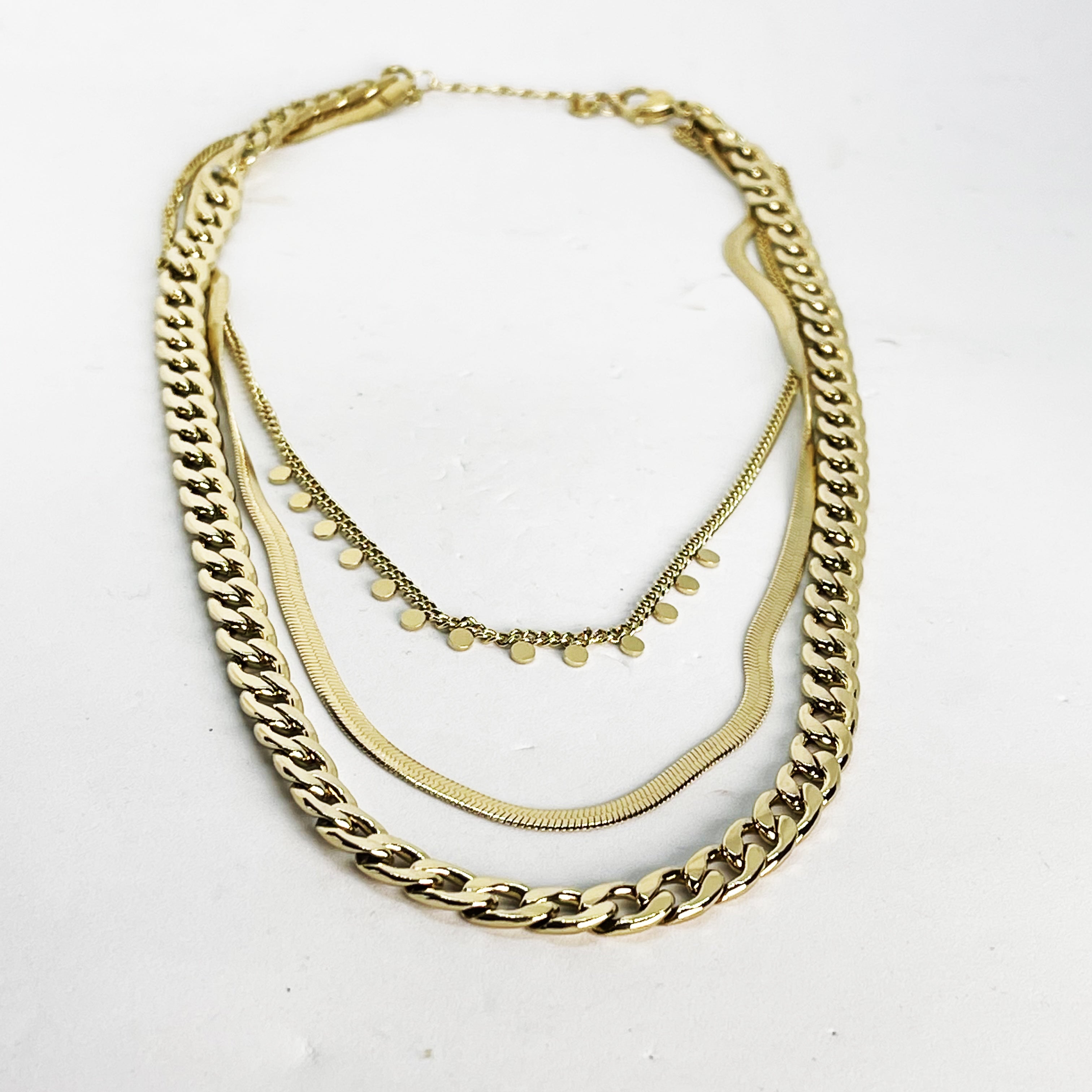 Collier Triple Tresse Maille et Cercles