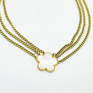 Collier Triple Tresse Marguerite Blanc Nacré