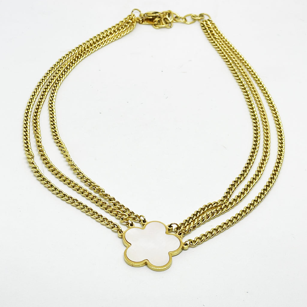 Collier Triple Tresse Marguerite Blanc Nacré