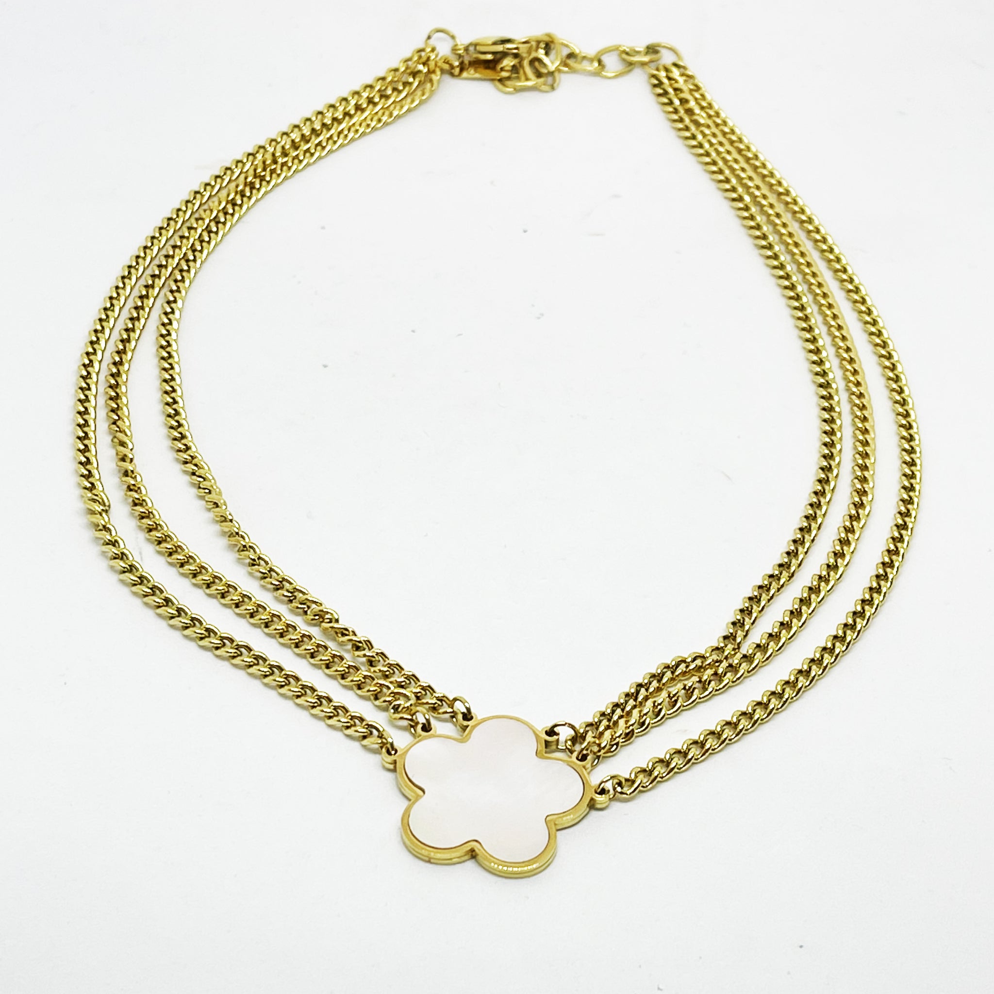 Collier Triple Tresse Marguerite Blanc Nacré