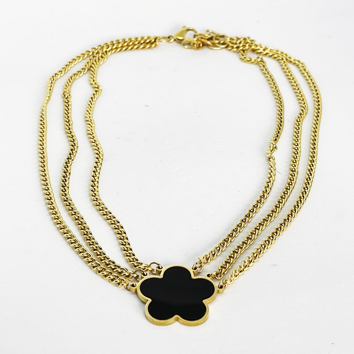 Collier Triple Tresses Marguerite Noire