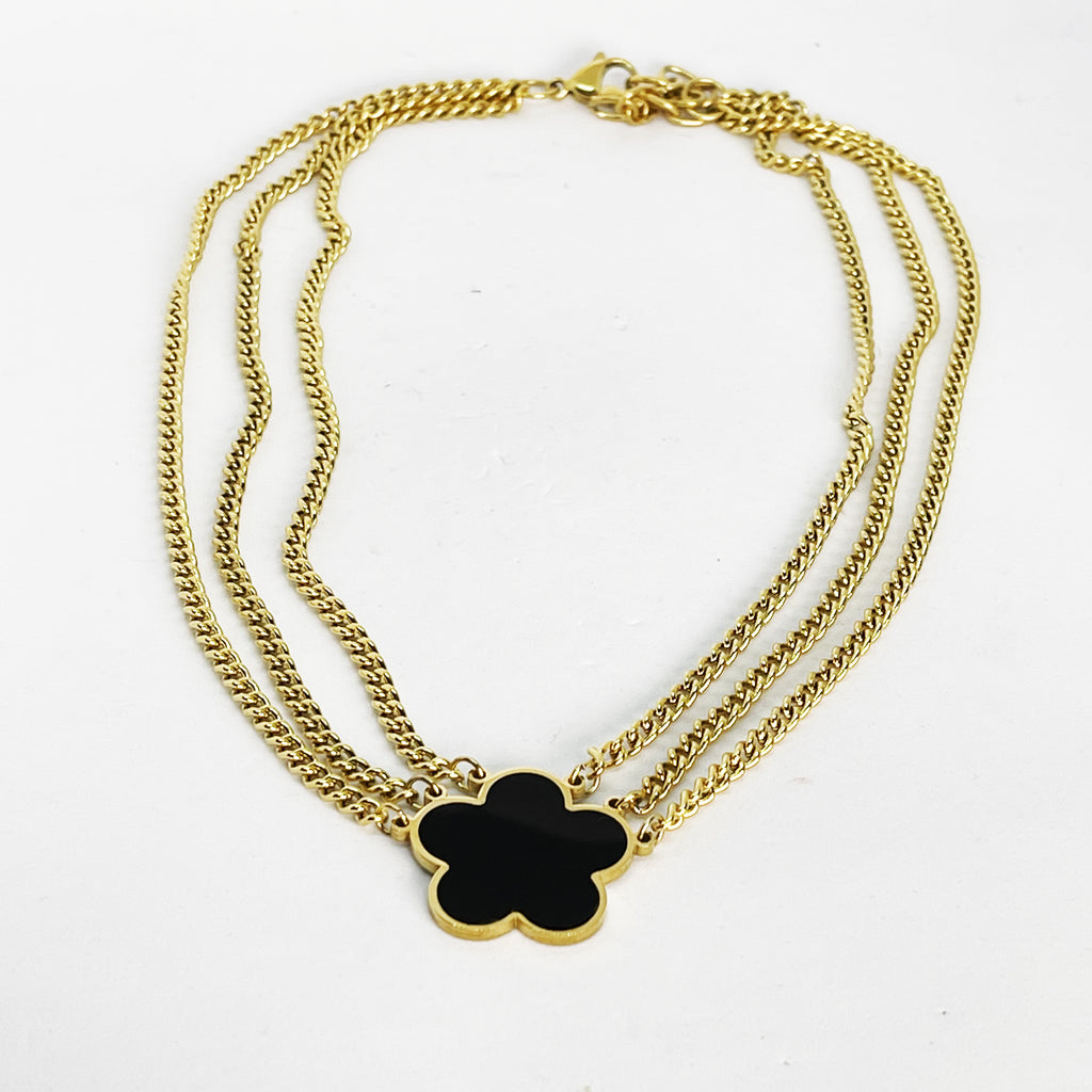 Collier Triple Tresses Marguerite Noire