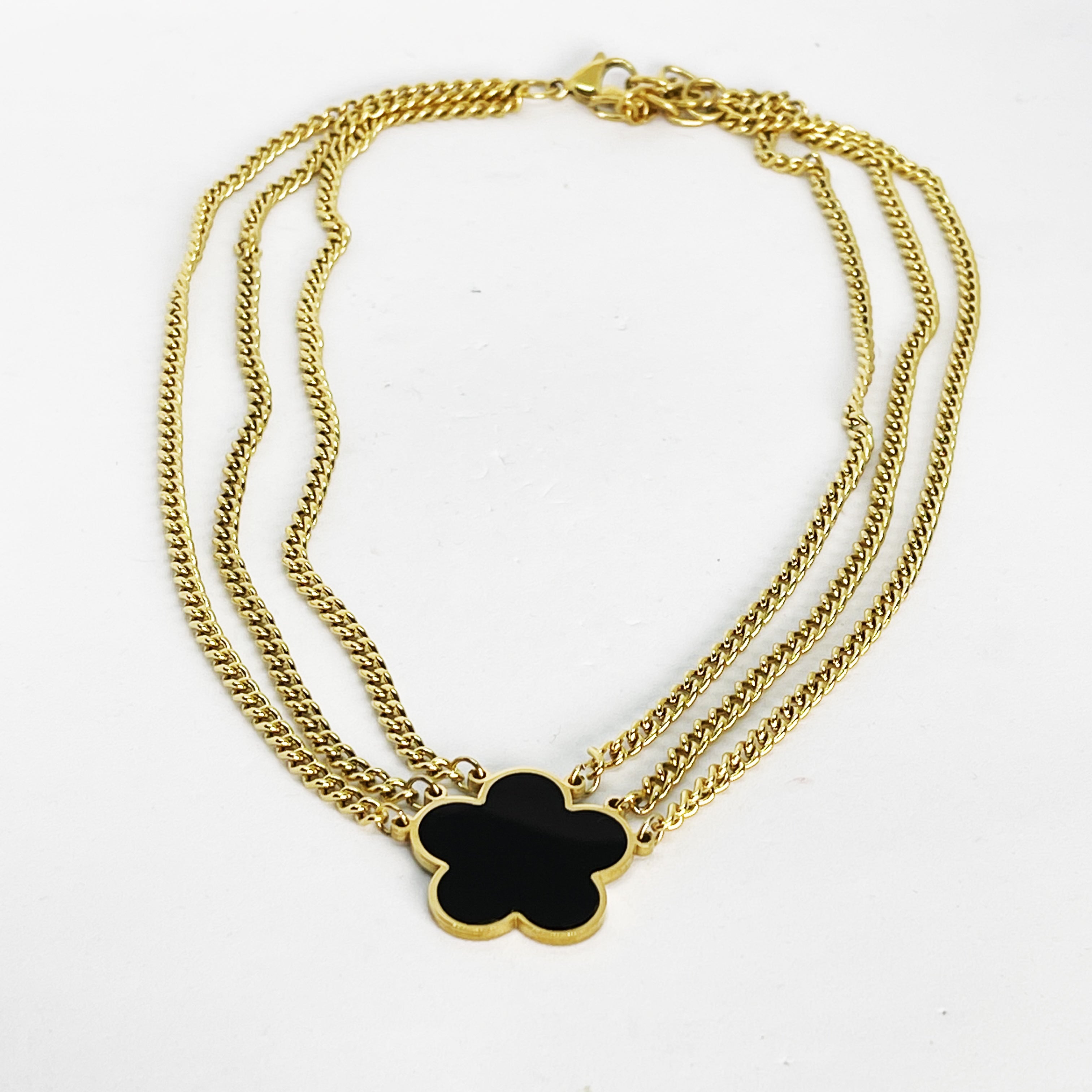 Collier Triple Tresses Marguerite Noire