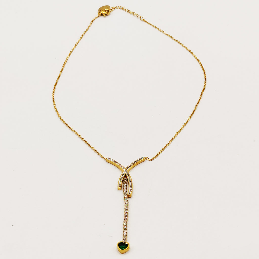 Collier X Cristaux Coeur Vert Descendant Luxe