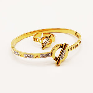 Ensemble Bracelet et Bague Chaîne Prestige Vis Cristaux et Cercle et Barre