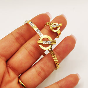 Ensemble Bracelet et Bague Chaîne Prestige Vis Cristaux et Cercle et Barre