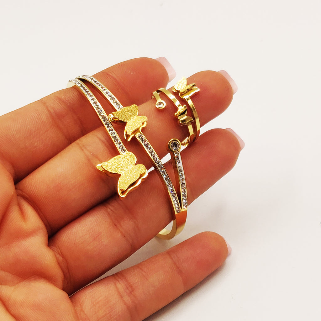Ensemble Bracelet et Bague Double Papillons Luxe