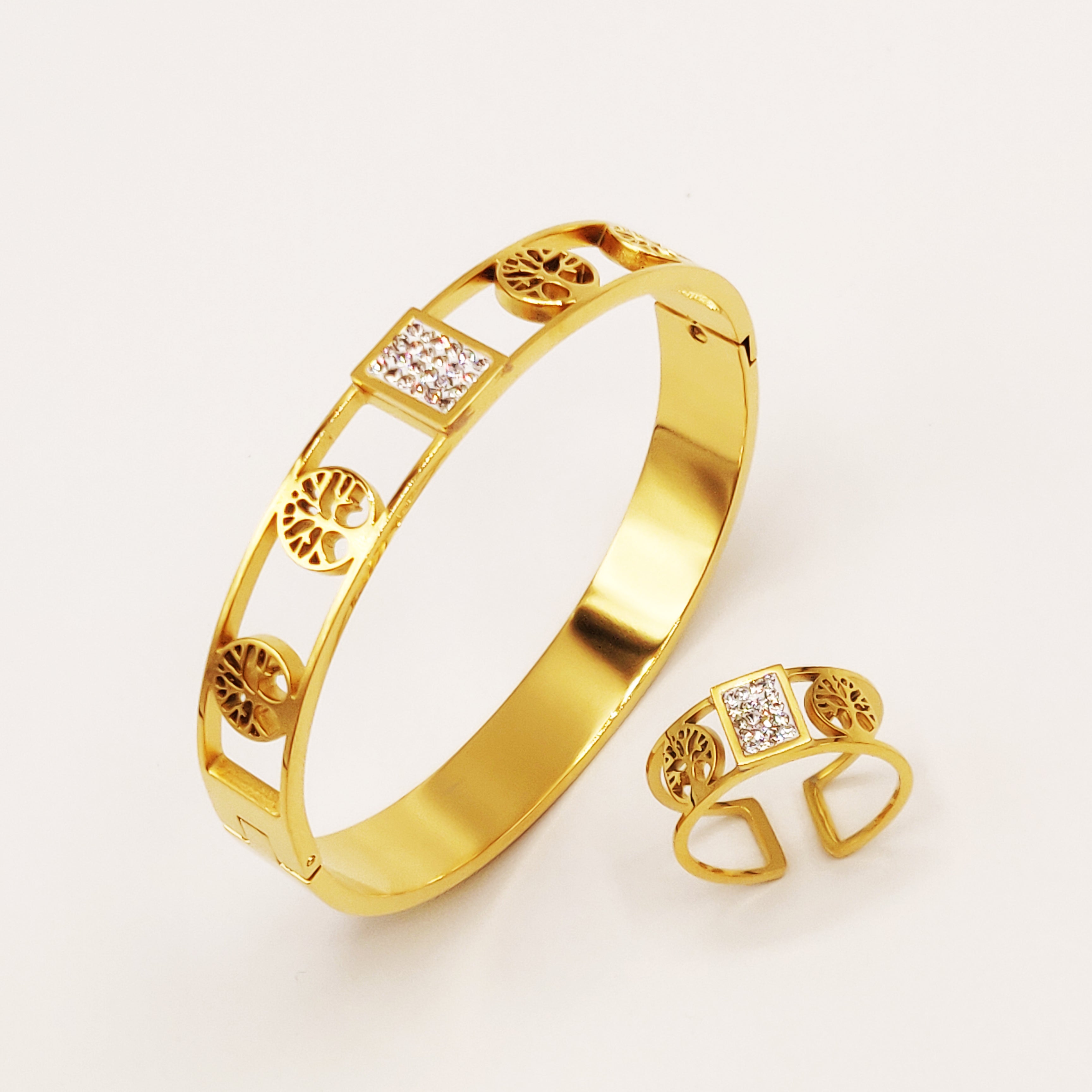 Ensemble Bracelet et Bague Multi Eden et Carré Cristaux