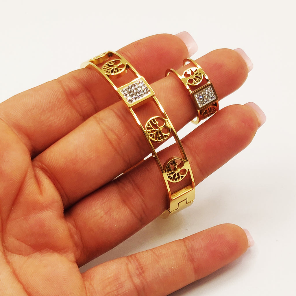 Ensemble Bracelet et Bague Multi Eden et Carré Cristaux