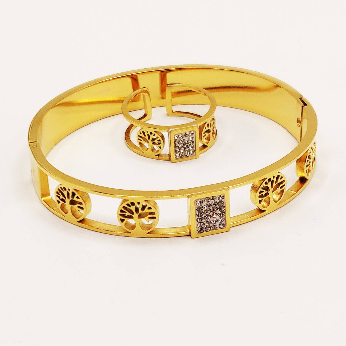 Ensemble Bracelet et Bague Multi Eden et Carré Cristaux