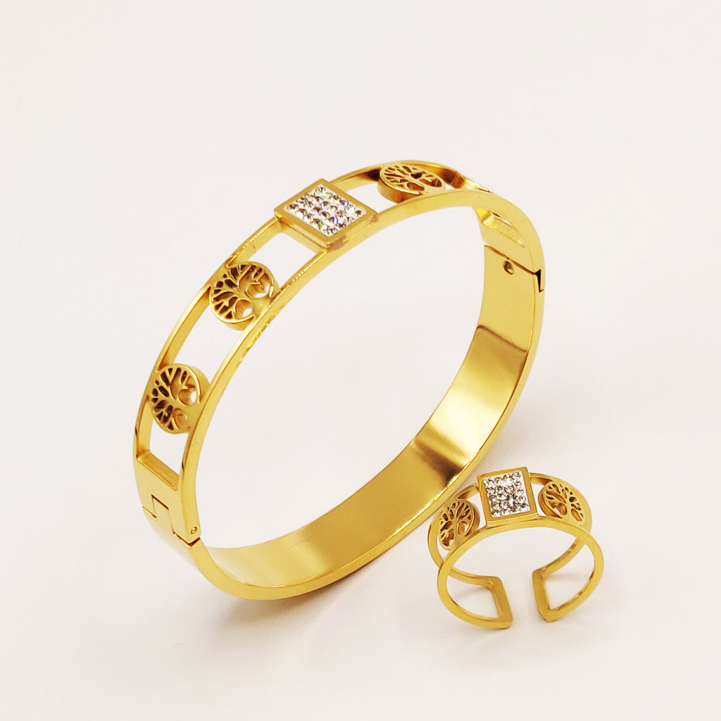 Ensemble Bracelet et Bague Multi Eden et Carré Cristaux