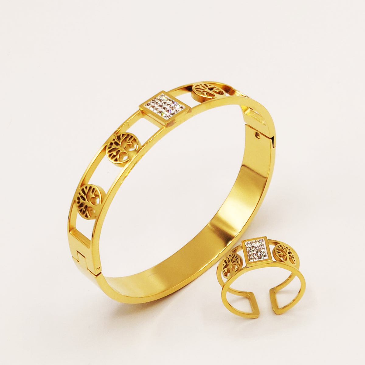 Ensemble Bracelet et Bague Multi Eden et Carré Cristaux