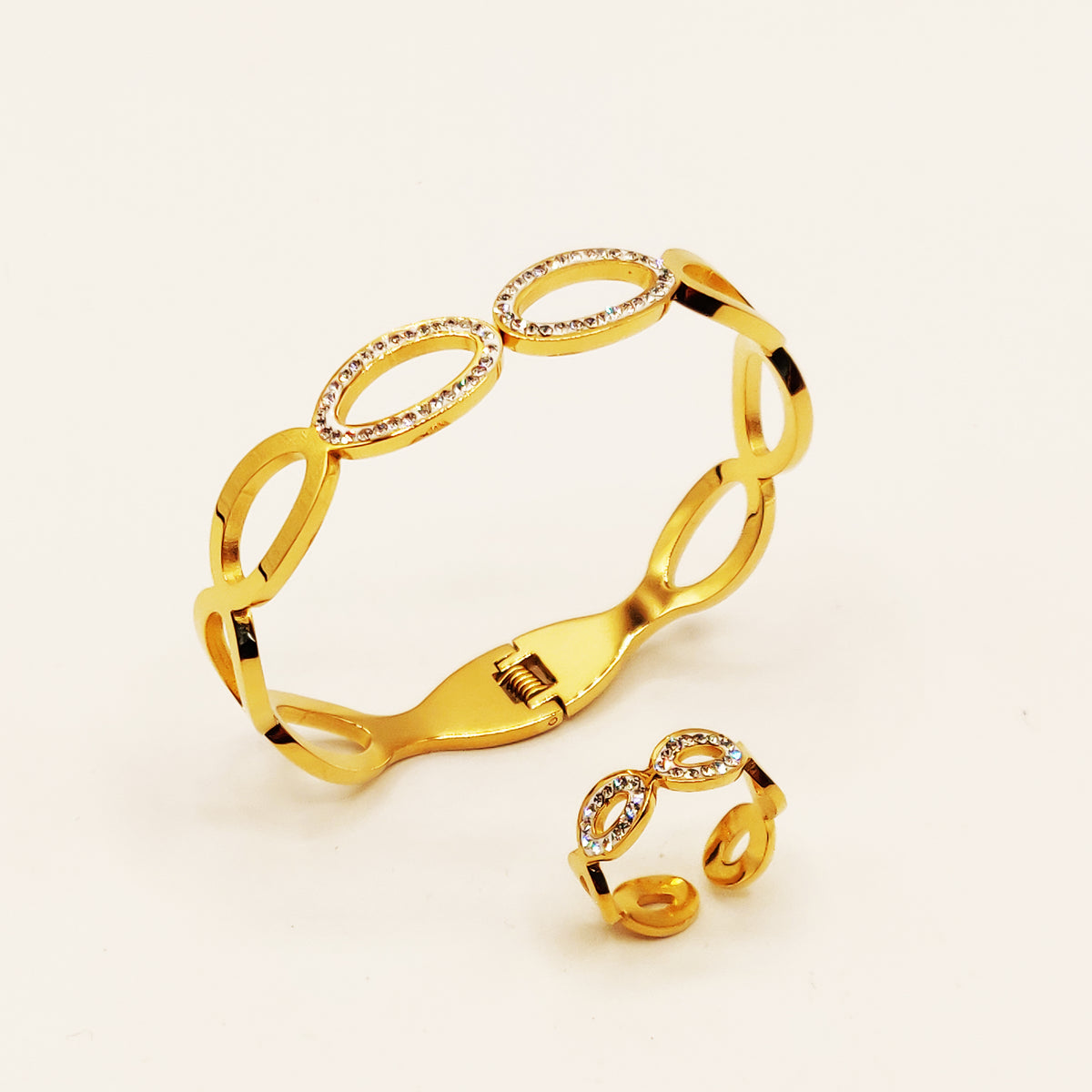 Ensemble Bracelet et Bague Multi Ovales Cristaux