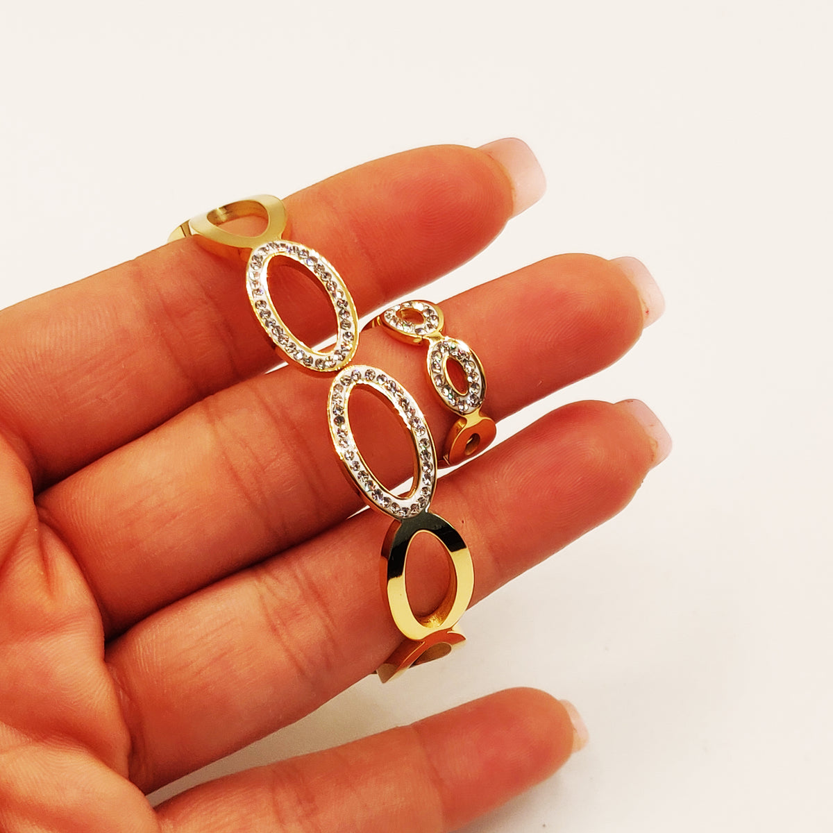 Ensemble Bracelet et Bague Multi Ovales Cristaux
