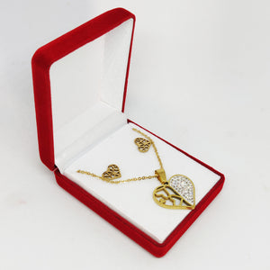 Coffret Collier et Boucles d'oreilles Coeur Mi-Cristaux