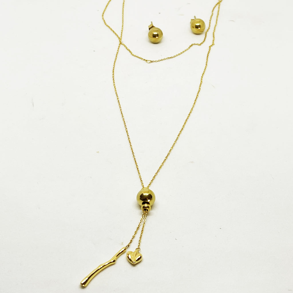 Ensemble Collier et Boucles d'oreilles Boules Dorées