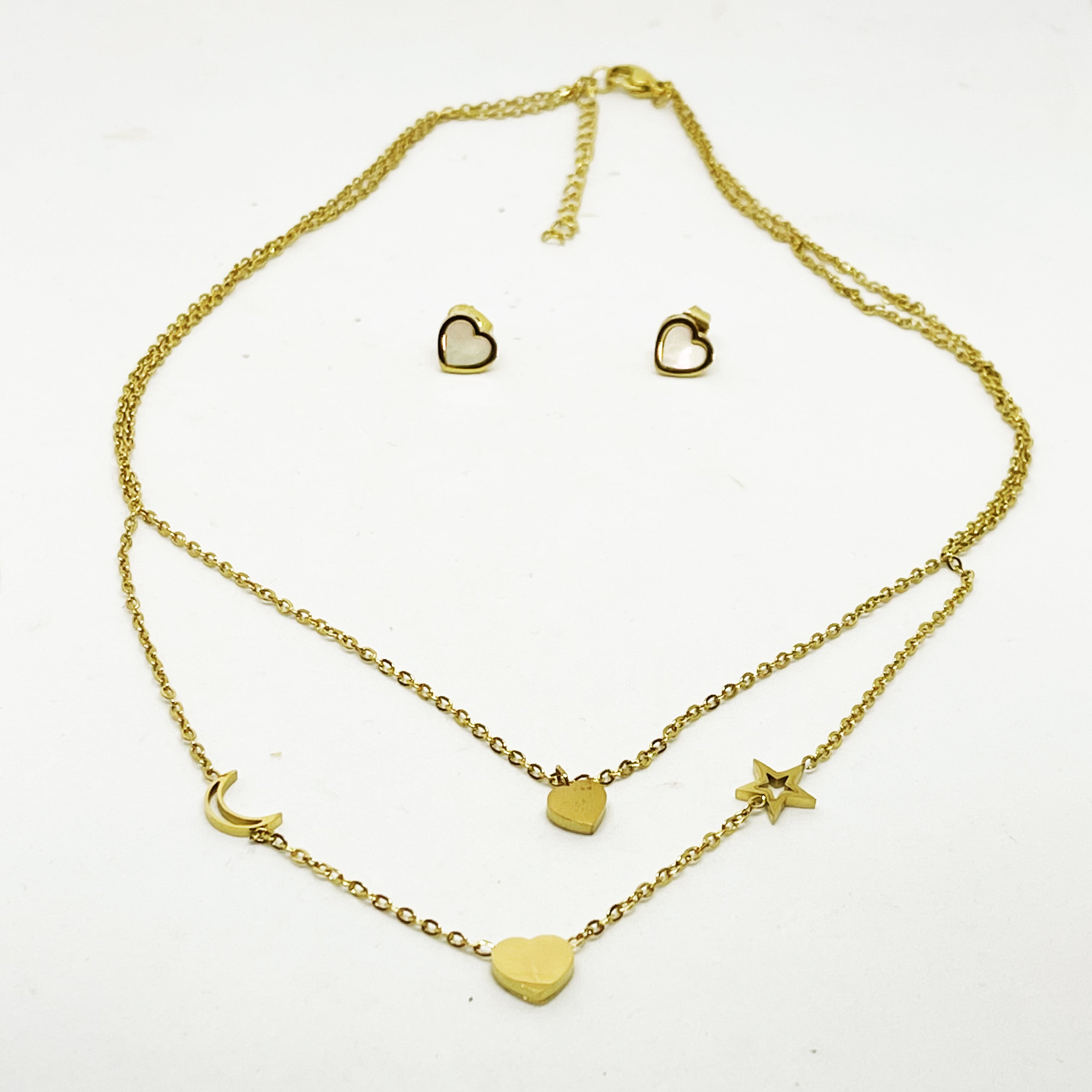 Ensemble Collier et Boucles d'oreilles Coeurs Étoile et Lune