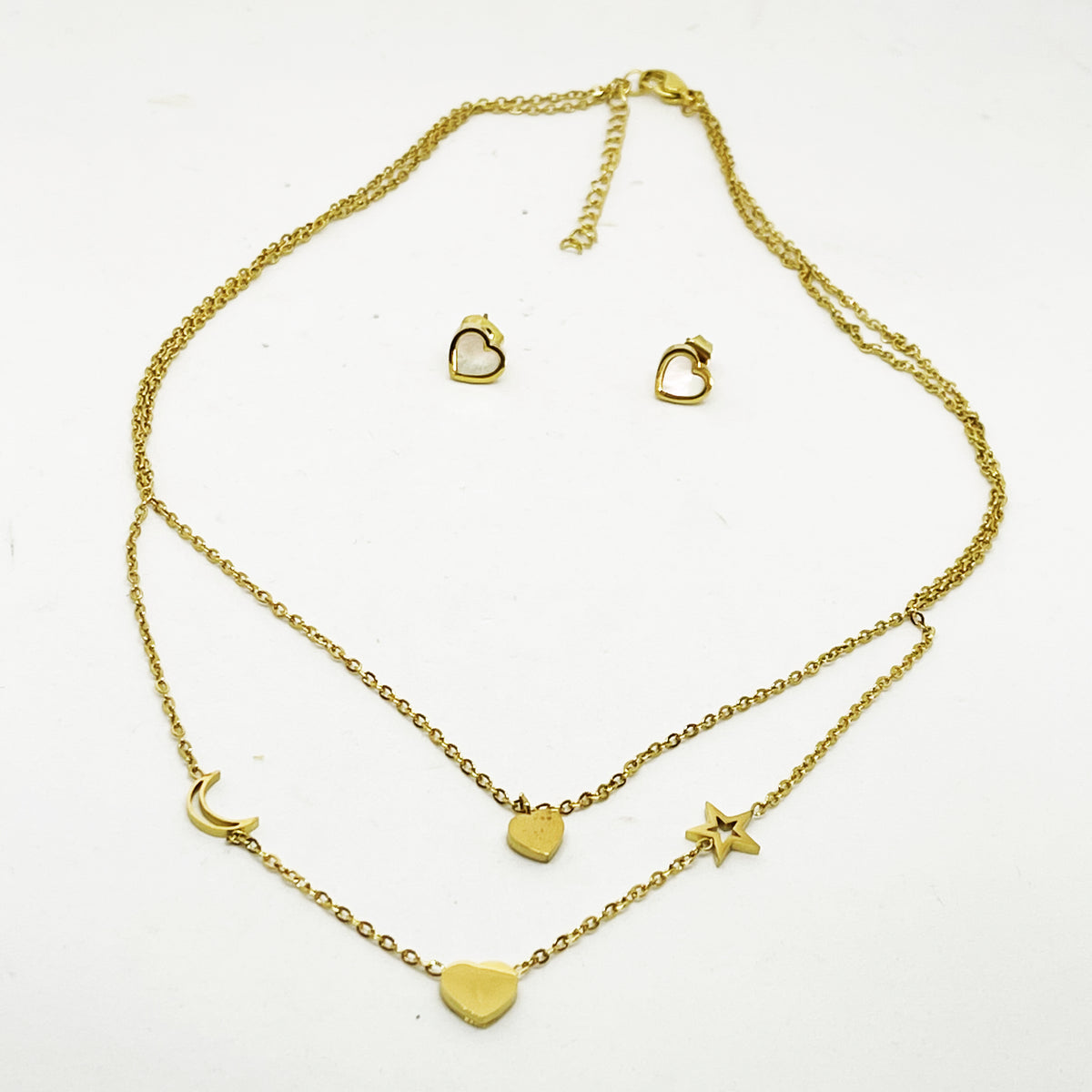 Ensemble Collier et Boucles d'oreilles Coeurs Étoile et Lune