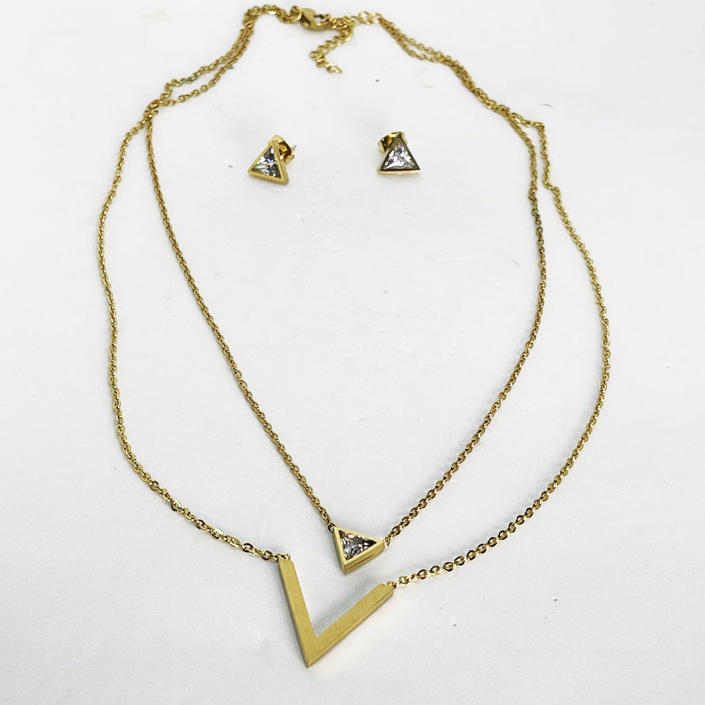 Ensemble Collier et Boucles d'oreilles Double V Cristaux
