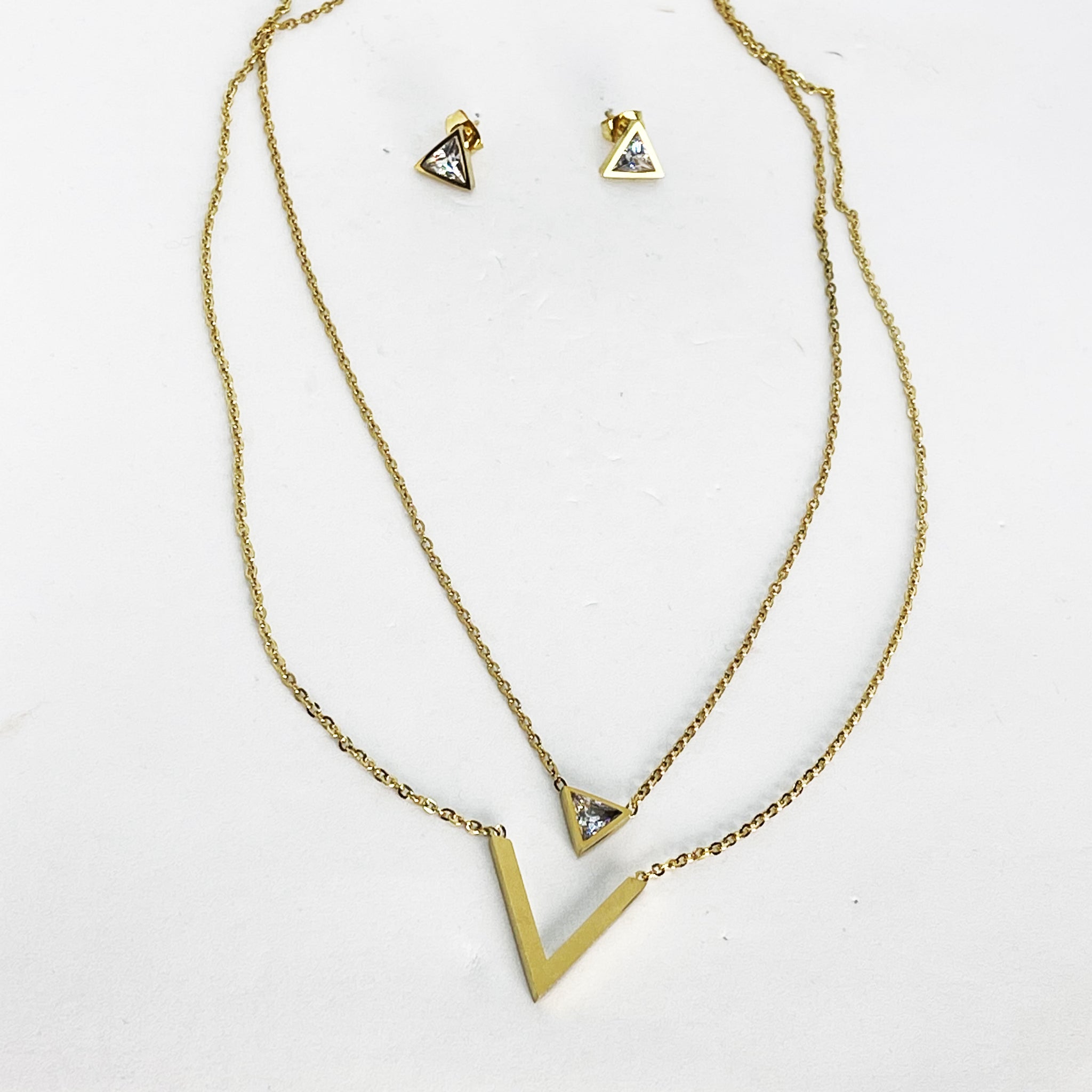 Ensemble Collier et Boucles d'oreilles Double V Cristaux