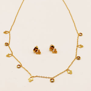 Ensemble Collier et Boucles d'oreilles Mains de Fatma Creuses et Cristaux