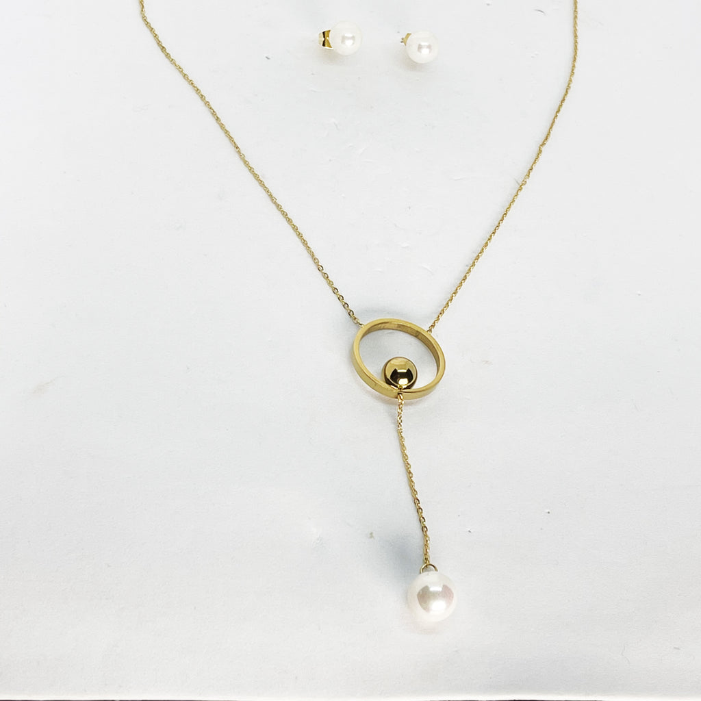 Ensemble Collier et Boucles d'oreilles Perles Blanches