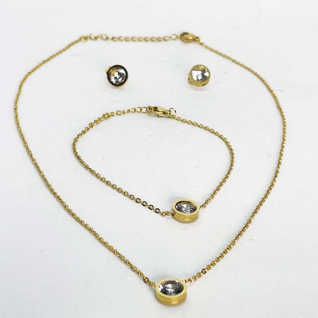 Ensemble Collier, Bracelet et Boucles d'oreilles Cristaux