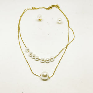 Ensemble Collier Double Grosse et Petites Perles et Boucles d'oreilles Perles