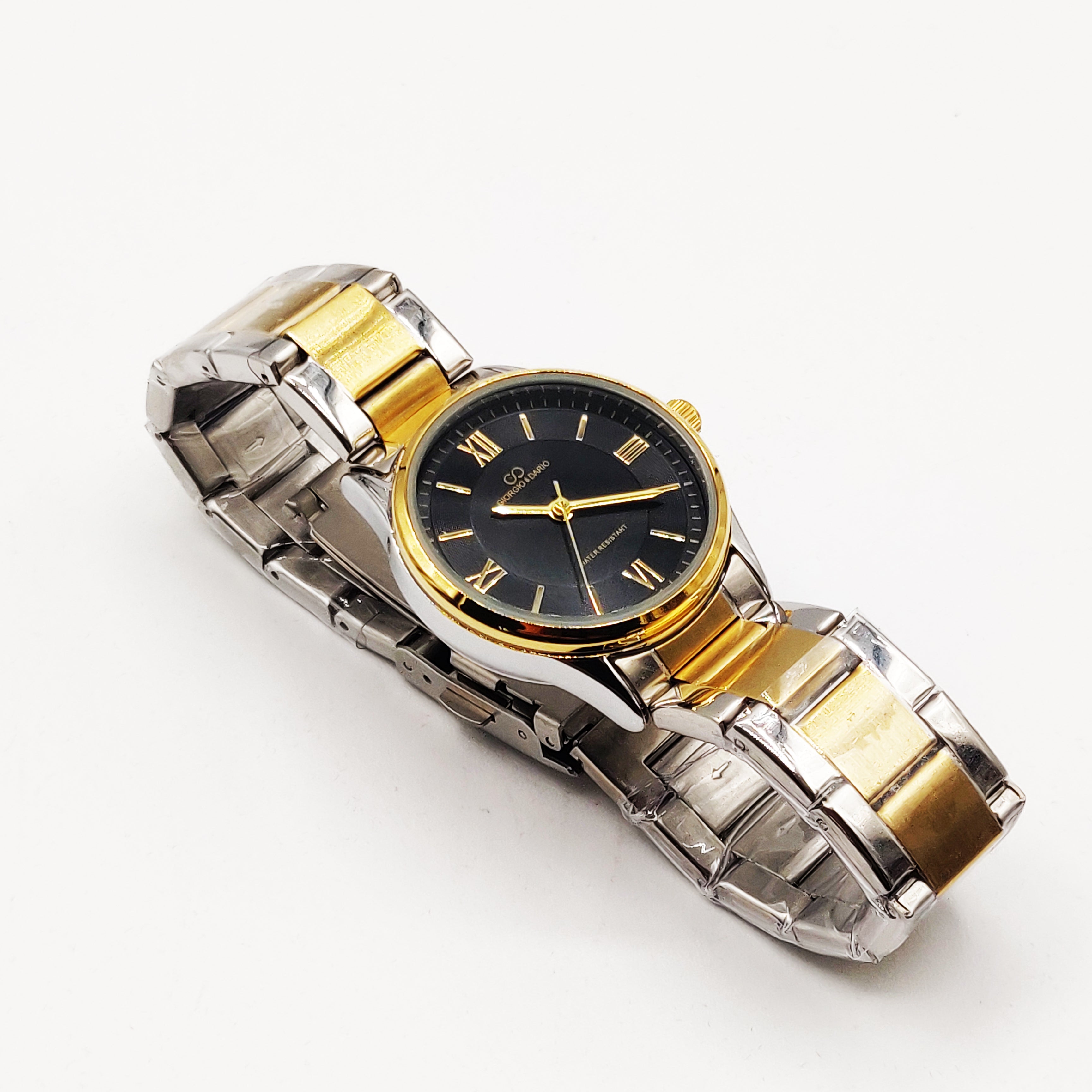 Montre EU4558 Fond Noir Bracelet Argenté et Doré